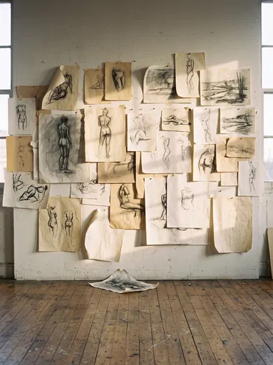 Charcoal Sketches Pinned on Studio Wall