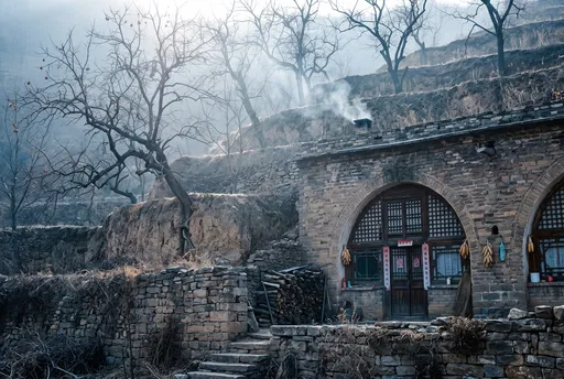 Traditional Shaanxi Yaodong Cave House in Winter