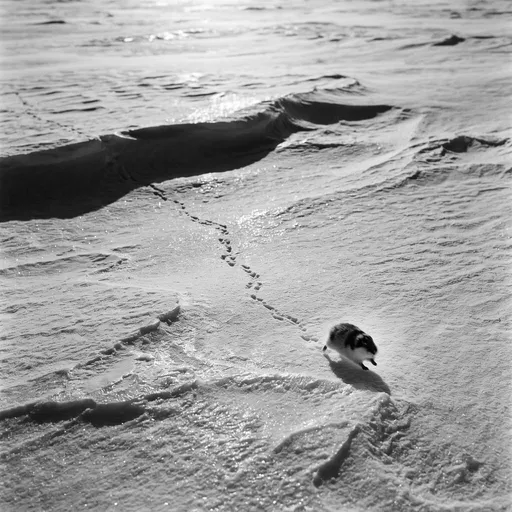 Lemming Running Across Wind-Rippled Snow