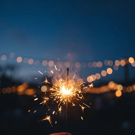 Glowing Sparkler Against Twilight Bokeh Sky
