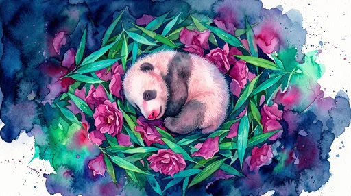 Sleeping Newborn Panda Watercolor Illustration