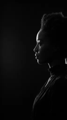 Monochrome Profile Portrait of Woman in Darkness