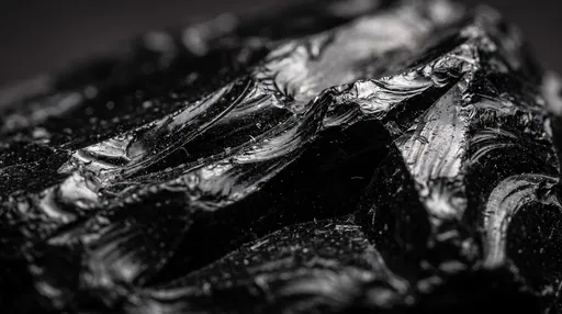 Macro Close-Up of Raw Black Obsidian Rock