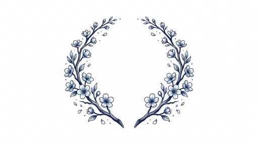 Symmetrical Navy Blue Cherry Blossom Wreath Illustration