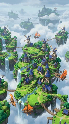 Whimsical Floating Sky Island Village