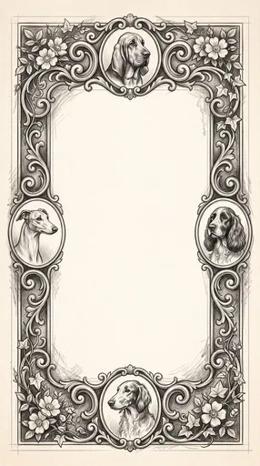 Vintage Sketch Hound Portrait Border Frame