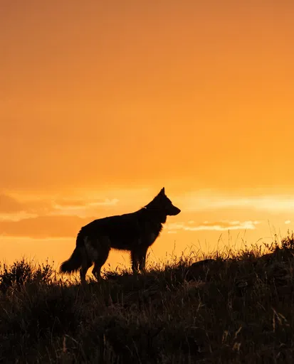 Shepherd Dog Silhouette at Golden Hour