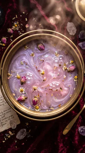 Top View of Shimmering Floral Potion Cauldron