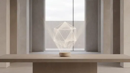 Minimalist Geometric Polyhedron Hologram on Table