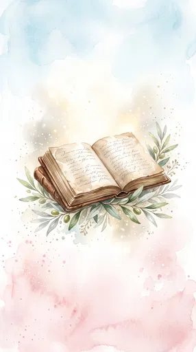 Watercolor Open Book on Olive Branches