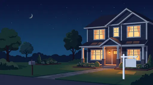 Suburban House For Sale At Night