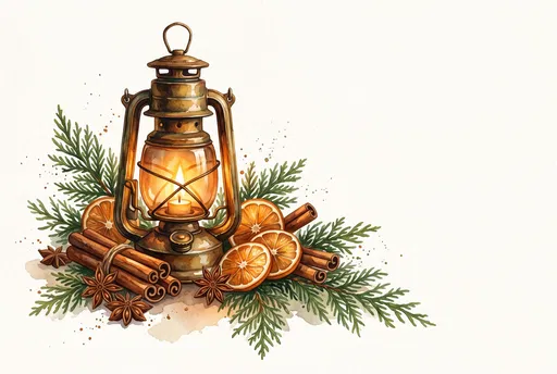 Watercolor Holiday Lantern and Winter Spices