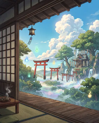 Anime Teahouse Veranda Overlooking Floating Shrine