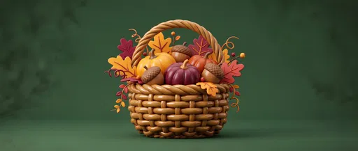 3D Autumn Harvest Basket with Pumpkins