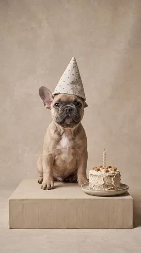 French Bulldog Puppy With Birthday Cake
