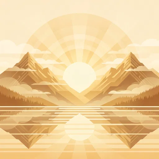 Geometric Golden Mountain Sunrise Reflection