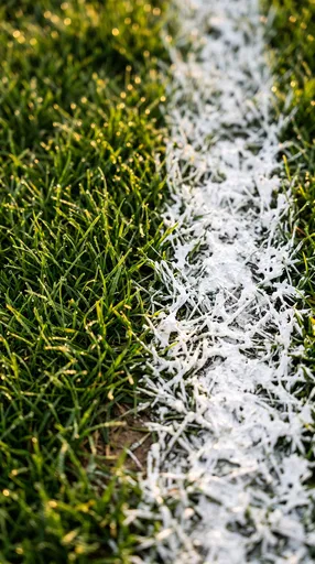 Macro White Chalk Line on Grass Field