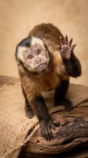 Capuchin Monkey Reaching Upward in Studio