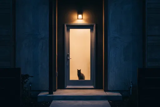 Cat Silhouette in Glowing Doorway at Night