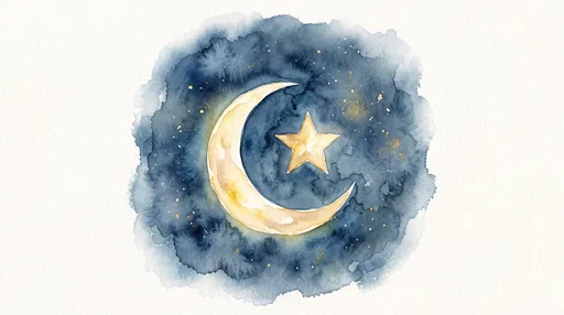 Watercolor Islamic Crescent Moon and Star
