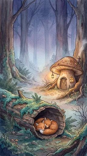 Sleeping Foxes in Woodland Mushroom Clearing