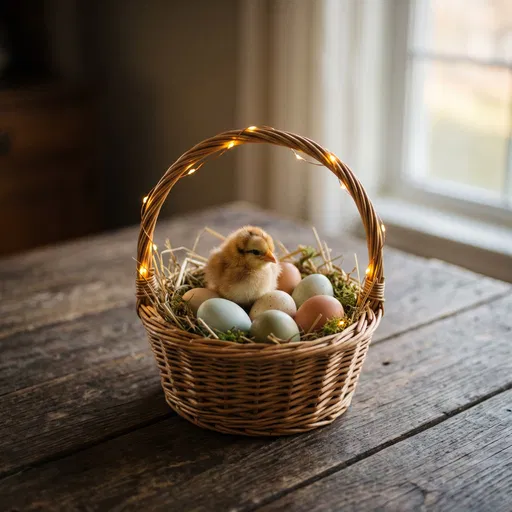 Fluffy Chick in Wicker Easter Basket