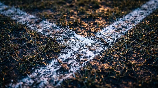 Macro Close-Up of Football Pitch Chalk Lines