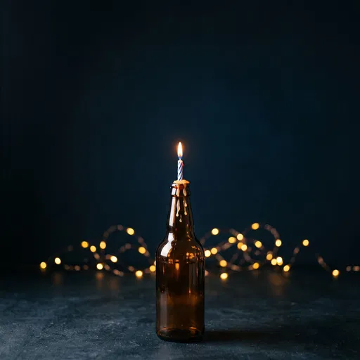 Beer Bottle With Lit Birthday Candle