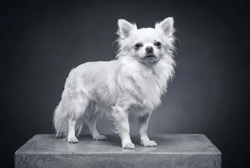 White Long-Haired Chihuahua Studio Portrait