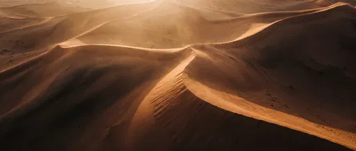 Golden Backlit Desert Sand Dunes Aerial
