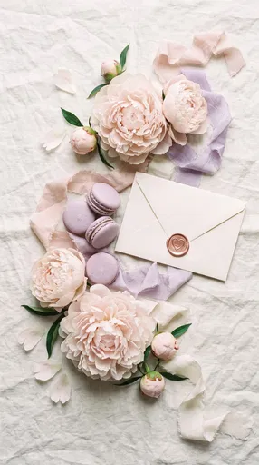 Blush Peonies and Envelope Flat Lay