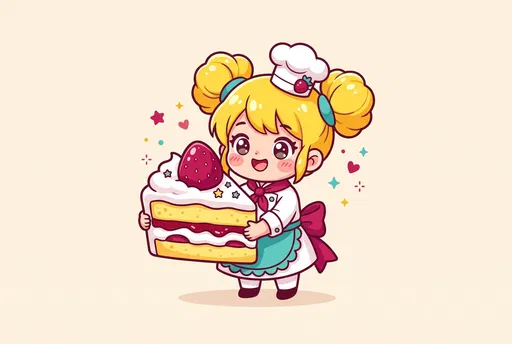 Chibi Pastry Chef Holding Strawberry Shortcake