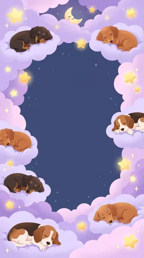 Sleeping Puppies Cloud Border Frame Illustration