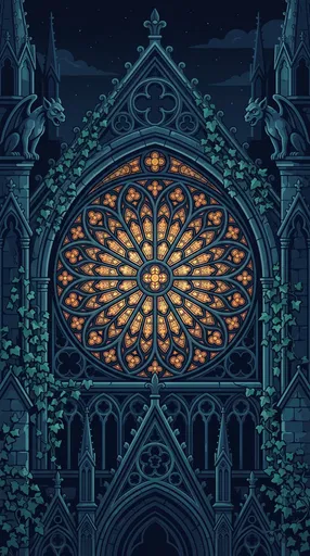 Gothic Cathedral Rose Window at Night