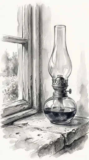 Monochrome Watercolor Antique Oil Lamp Illustration