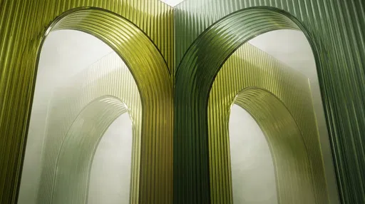 Translucent Olive Green Fluted Glass Arches