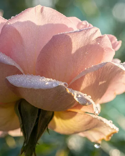 Dew-Covered Pink Rose Macro Close-Up
