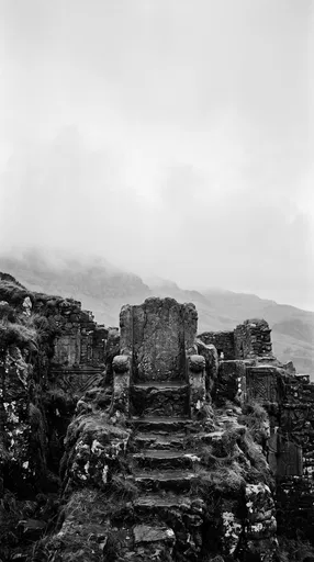 Ancient Stone Throne in Misty Ruins