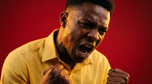 Furious Man Shouting Against Red Background