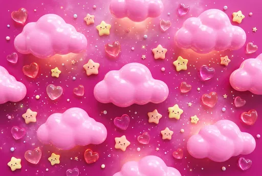 Glossy Pink Clouds Stars and Jelly Hearts