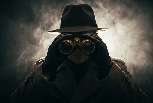 Mysterious Detective Looking Through Vintage Binoculars