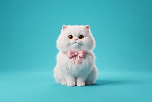 White Persian Cat with Pink Bow