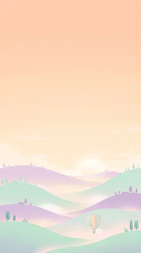 Pastel Hills and Hot Air Balloon Illustration