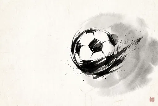 Sumi-e Ink Drawing of Soccer Ball