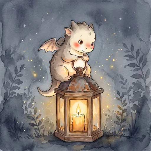 Cute Baby Dragon Perched on Glowing Lantern