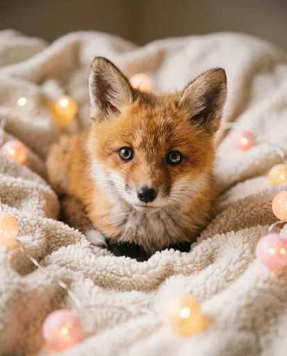 Cute Red Fox Kit on Fleece Blanket