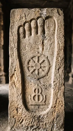 Ancient Sandstone Buddha Footprint Relief Carving