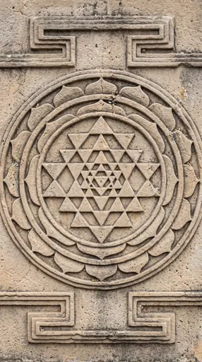 Carved Sandstone Sri Yantra Relief