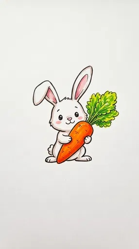 Cartoon Bunny Holding Orange Carrot Illustration