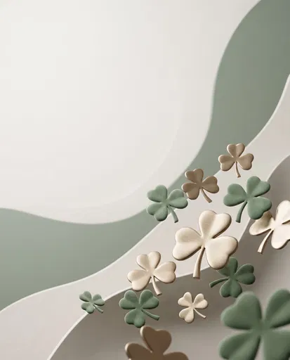 3D Sage Green and Gold Shamrock Background